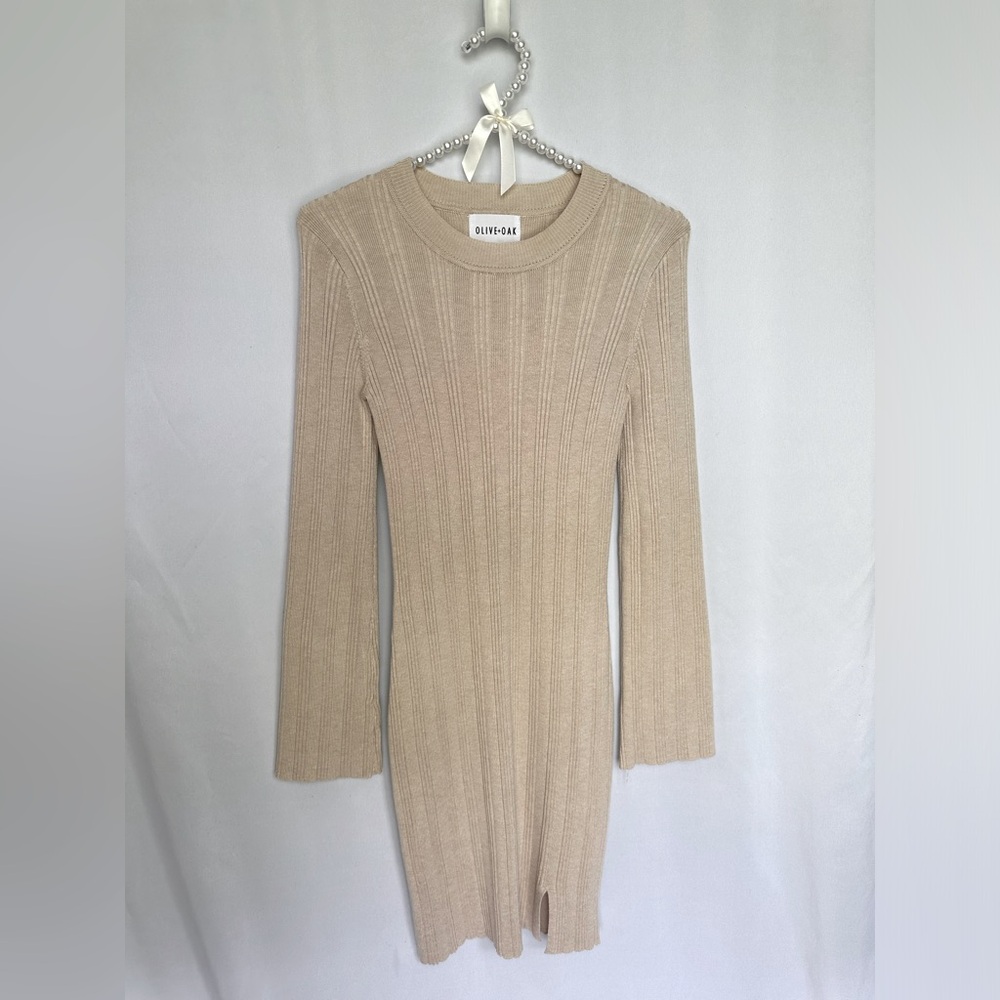 Olive & Oak Tan Ribbed Long Sleeve Sweater Dress size small